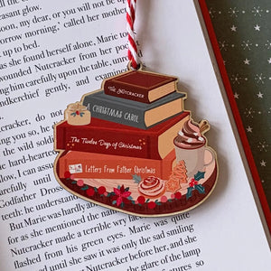 Festive Book Stack Wooden Ornament